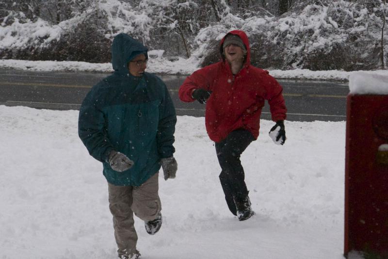 We were at the Firehouse Bagel place in Branchville, New Jersey. It had just dumped snow the night before, and we had hitched into town to meet up with family for Thanksgiving. The bagel place closed around 3. What else were we expected to do in the snow? (Photo courtesy Devon Gordon)