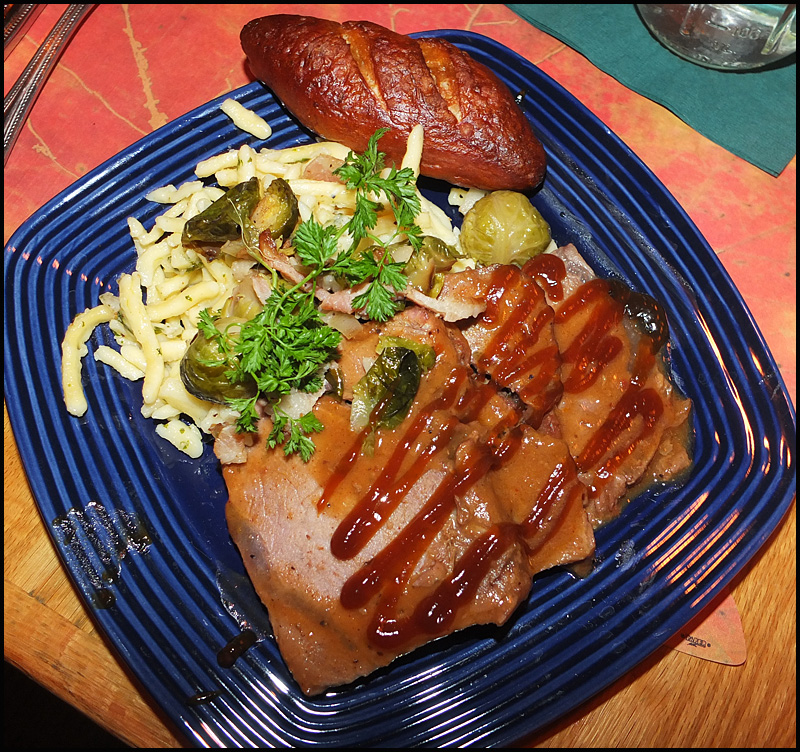 Course four was slow cooked beef brisket with a Porter demi-glaze with Spatzle.