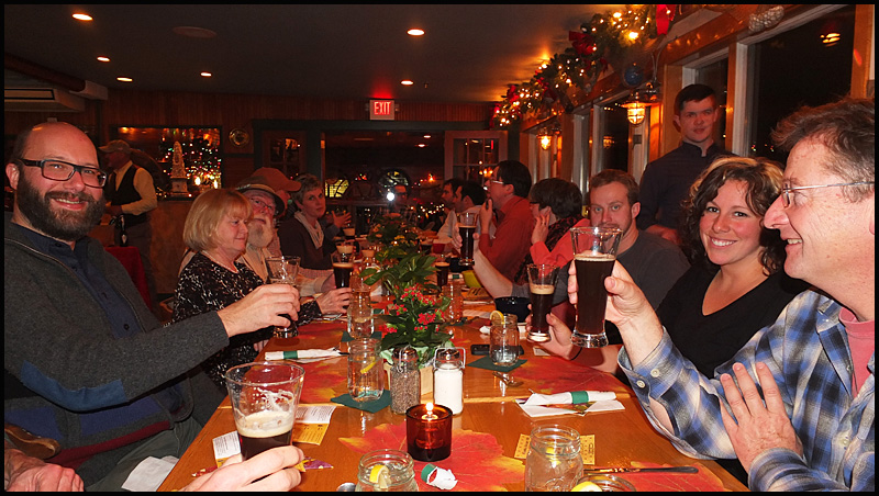 The traditional beer garden seating allowed patrons to toast and cheer their beer and food.