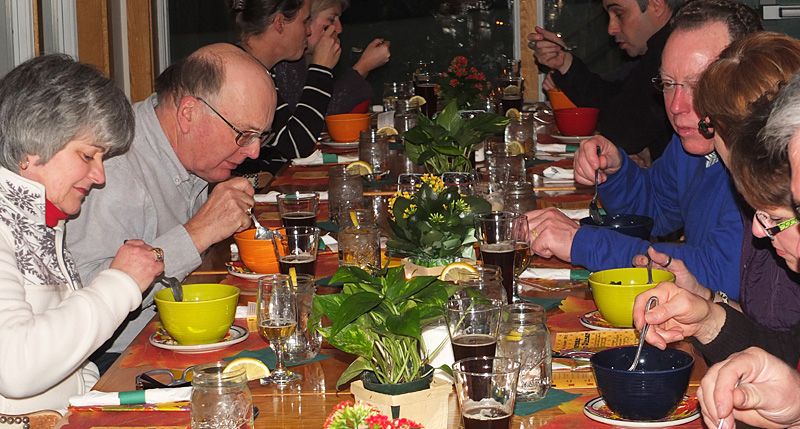 Diners enjoy the soup course.