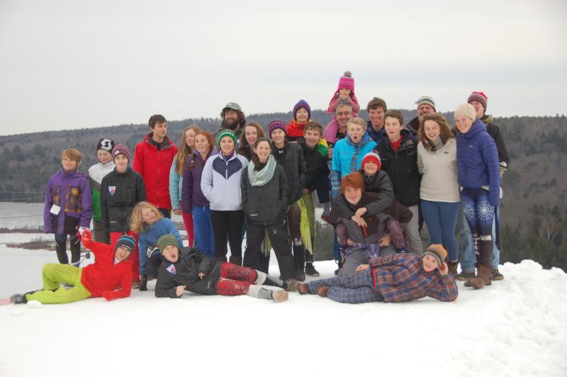 The Camden Snow Bowl Middle School race team with some alumni who now ski for Camden Hills, The Watershed School and Lincoln Academy and Carrabassett Valley Academy. (Courtesy Lisbeth Whitney)