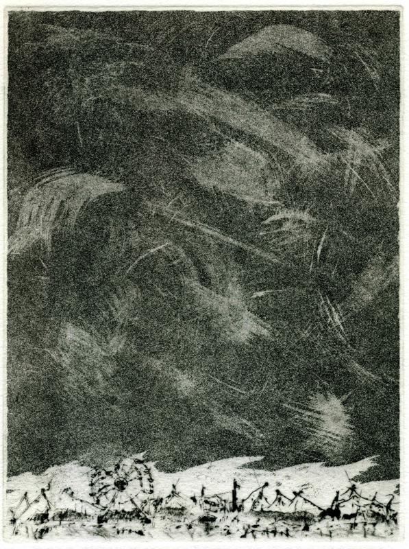 Richard Mann, ‘Fair Weather,’ engraving, drypoint, soap ground and spitbite aquatint, roulette, 2014, 6 inches by 8 inches.