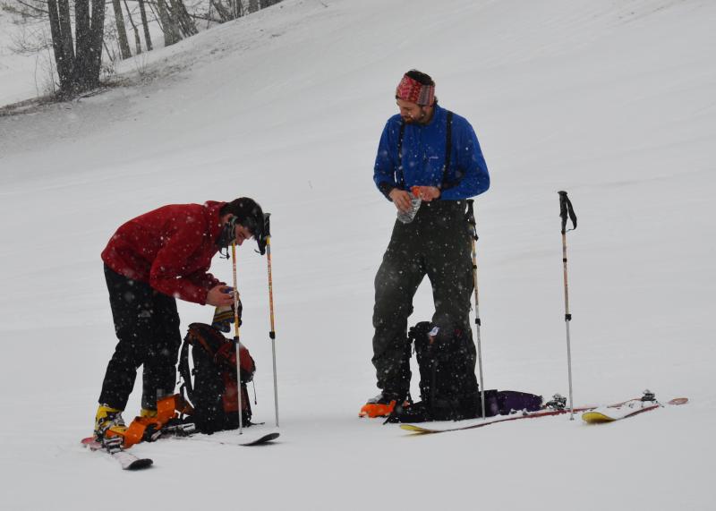 These guys hiked up the mountain Friday morning, not waiting for the lift to start. (Photo by Lynda Clancy)