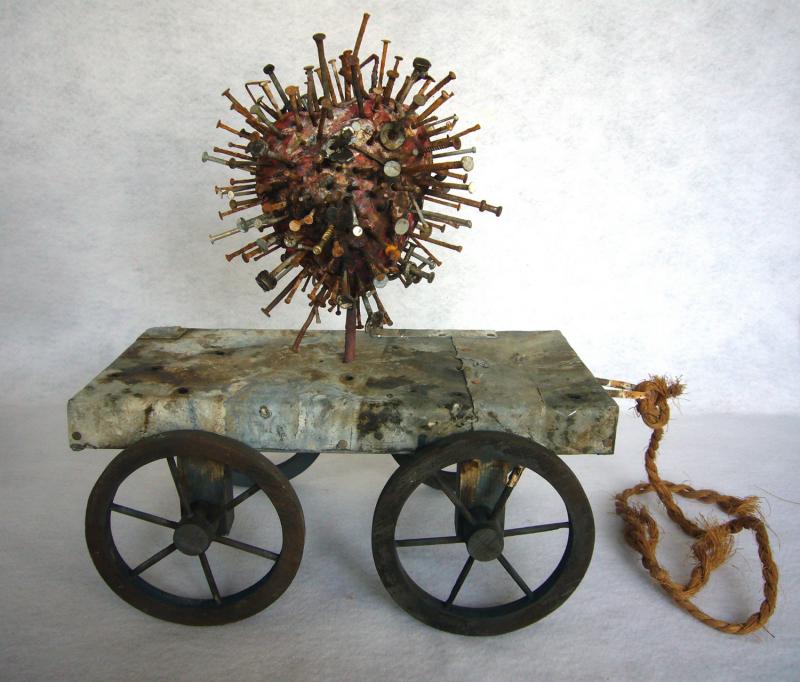Wesley Reddick, ‘Many Are the Wounds to a Sensitive Soul,’ paper, lead, wood, nails, 2013, 15 inches by 15 inches by 8 inches.