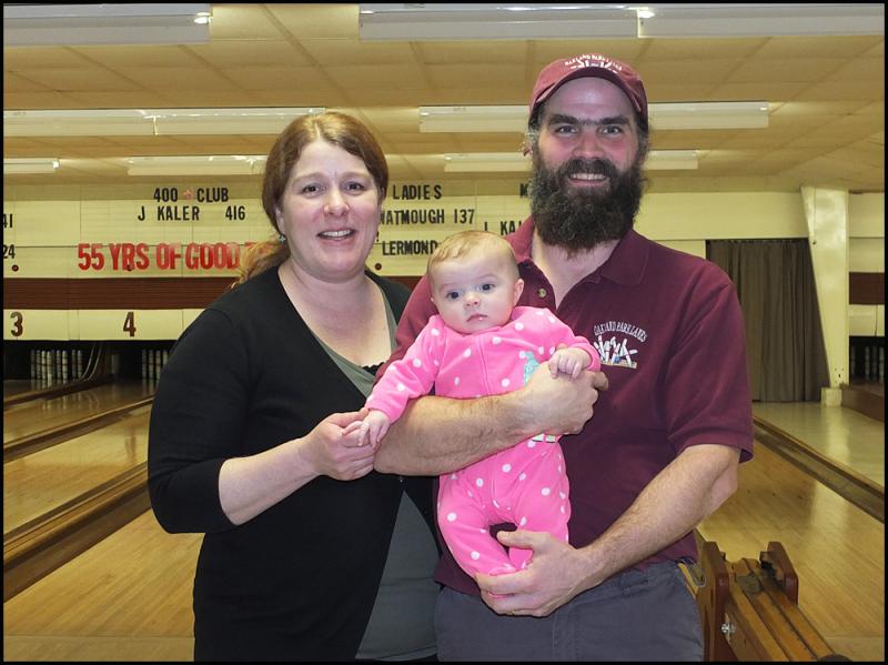 Pam and Jason Kaler, owners of Oakland Park Lanes, with three-month-old Cassidy. (Photos by Chris Wolf)