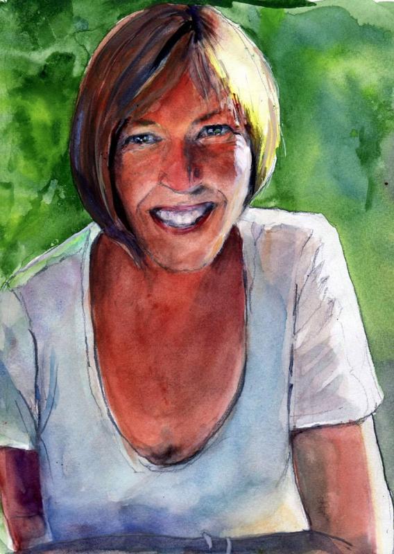 “Karen” 8x10 pencil and watercolor. Portrait #148