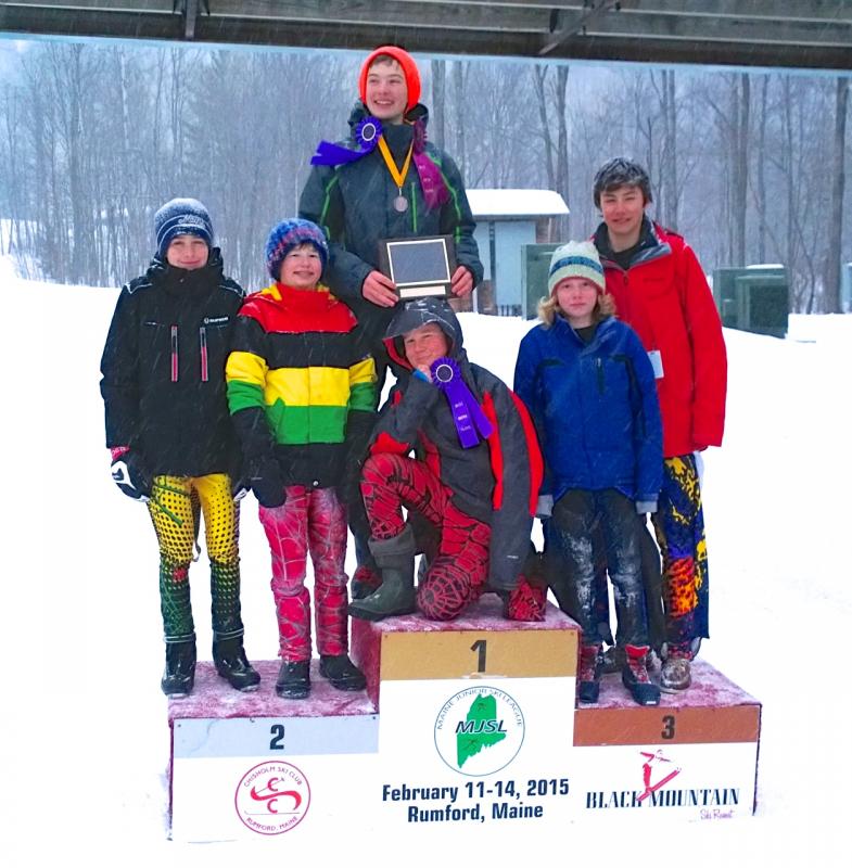 State runner ups. From left are Emerson Brott, Tanner Robinson, Michael Frampton (behind), Caellen Roberts, Rhys White and Simon Fedarko. Missing are Cedar and Ethan Andrus and Oscar Horowitz. (Courtesy Ovid Santoro)