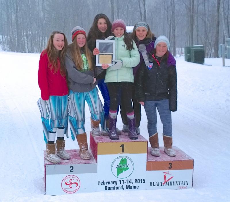 The new state champs! From left are Annabelle Williams, Sydney White, Vika Santoro, Isabelle Manahan, Jesi Mann and Courtney King. Missing are Molly McClellan and Ella Ardizoni. (Courtesy Ovid Santoro)