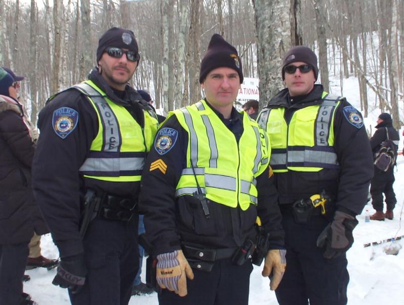 Keeping the peace during the weekend are Camden Police Officers, from left, Allen Weaver, toboggan weekend public safety commander Sgt. John Tooley and Wes Butler. #toboggannationals