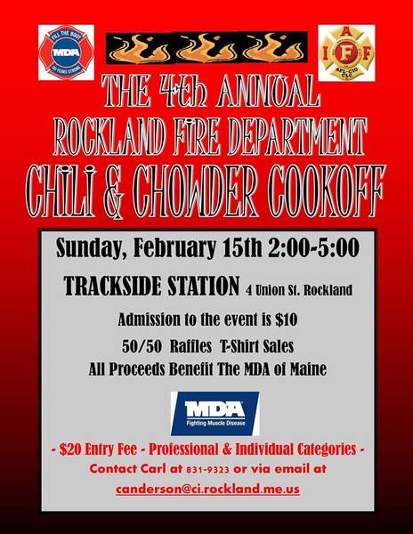 Sunday: The Fourth Annual Chili and Chowder Cookoff is happening at Trackside Station in Rockland.