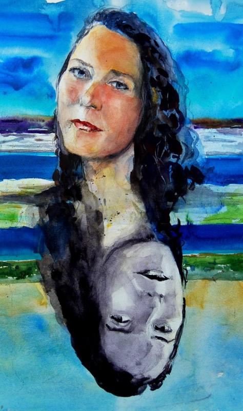 “Katie and Jamie” 12x20 pencil and watercolor. Portrait #147