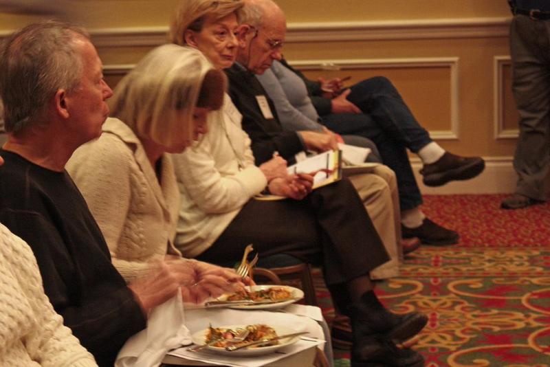 Two lucky winners got to sit side by side as they sampled Seaver’s dish. (Photo by Kay Stephens)