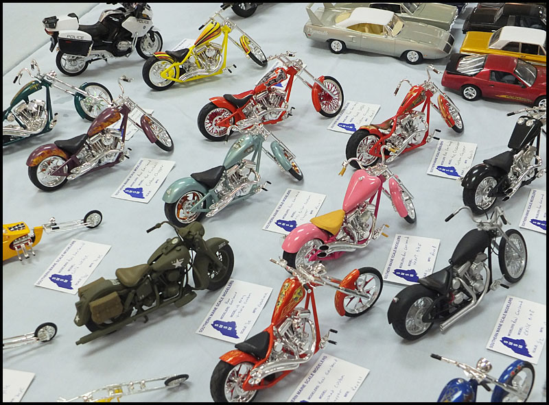 Model motorcycles on display from the Southern Main Scale Modelers Association.