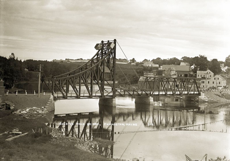 The Cushing Road Bridge in its heyday. (Photo from the Thomaston Historical Society archives).