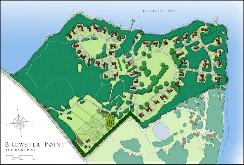 Brewster Point illustrative concept plan showing 45 house lots, farm and green space. (Courtesy Camden Real Estate)