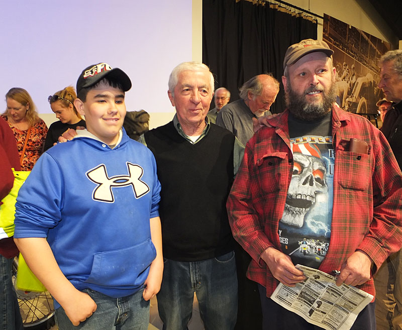 Left to right: Issac Mills of Liberty, Charlie Vincent and Seth Harrimn talk after the lecture.