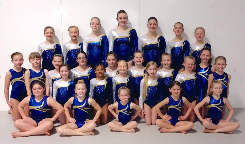 The 2014-15 CLC YMCA gymnastics team. This is the largest team in recent history with girls from 11 towns in Lincoln county and two from Knox county (from Boothbay to South Thomaston). Pictured from left are, front row: Emory Shadis, Charlotte Hilton, Abby Harrington, London Hunter, Eliza Wood-Orff; middle row: Nicole Hammond, Grace Campbell, Makayla Pinkham, Makenna Dunstan, Ava Carmolli, Jhordaynia Ebanks, Kayla Reardon, Kadence Rogers, Erica Johnson, Sarah Goldrup, Reece Instassi, Dakota Gregory, Morgan Bathgate, Kate Campbell; back row: Maddy Russ, Madalyn Mercer, Leah Wilcox, Katie Colomb, Emma Hall, Reed Gulden and Emma Markowitz. Not pictured is Madeline Burt-Weeks. Courtesy of Liz Hall