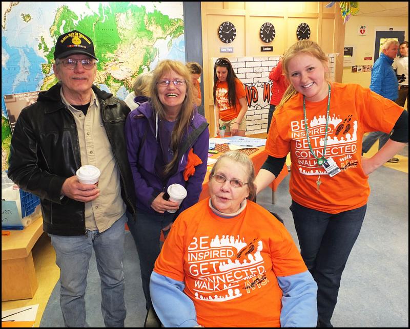From left, Pamela Mahonen, Robert Sprague, Fern Davenport, Jocelyn Delong. Fern is a resident of Windward Gardens and has spent two years in a wheelchair. She said because of her physical therapist she can walk again and is expecting to go home in two weeks. She said she was going to start the course and do as much of it as she could. She hopes she can finish it. (Photos by Chris Wolf)