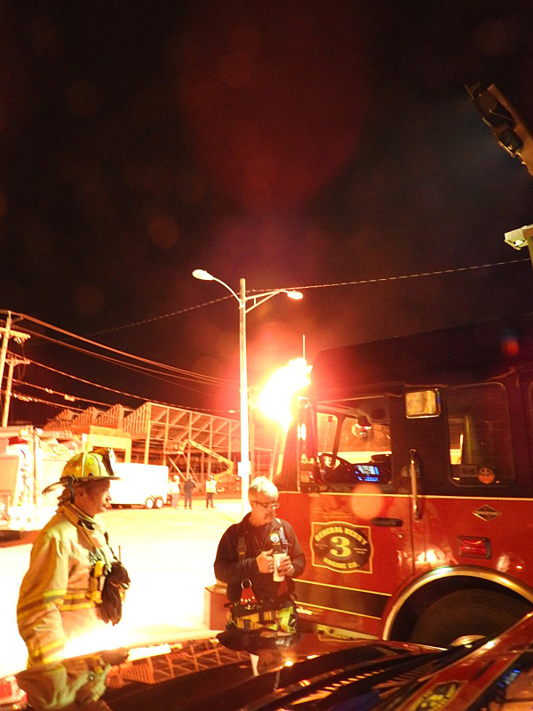 Six Rockland firefighters remained on scene overnight Sunday, until 4:15 a.m., working to monitor and mitigate the propane leak behind Trade Winds Motor Inn. (Courtesy Rockland Fire Department)