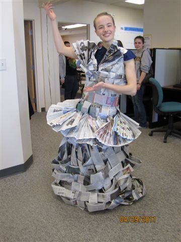Sierra Merervey’s newspaper dress created for a University College at Rockland class several years ago. (Photo courtesy Paula Moody)