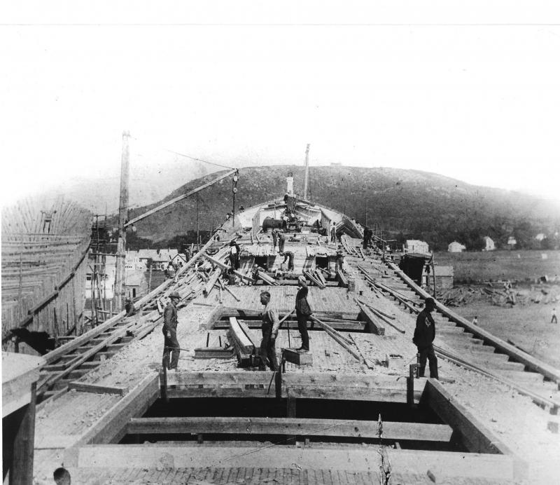 The deck of the George W. Wells under construction. (Photo courtesy Barbara F. Dyer)