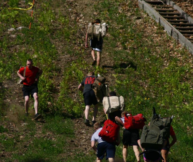 Up the hill, with with firepacks. (Photo by Annah Sullivan)