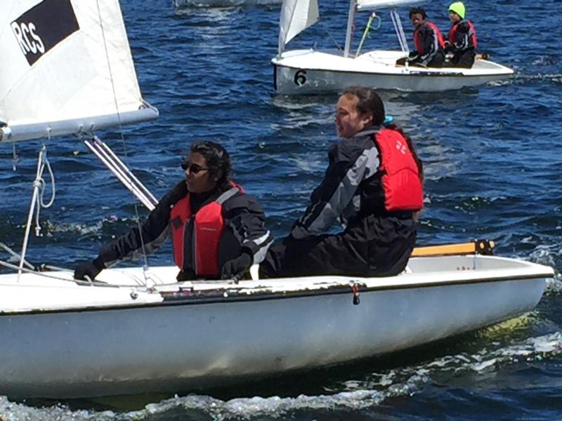 Two sailors competing in the Rockland Community Sailing Breakwater Blast Regatta May 2. (Courtesy Tori Willauer)