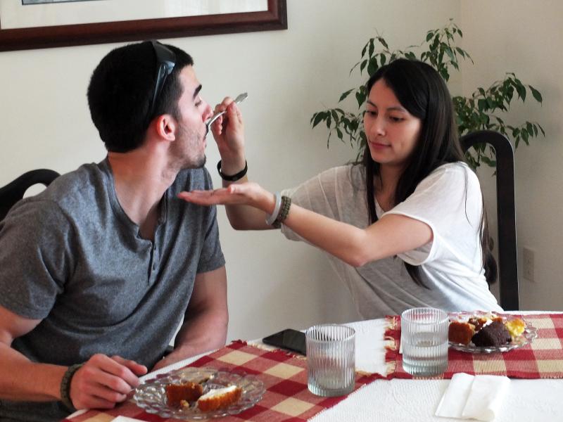 The couple practices for one of the big moments at their upcoming wedding on Oct. 16. SUZI THAYER/Boothbay Register