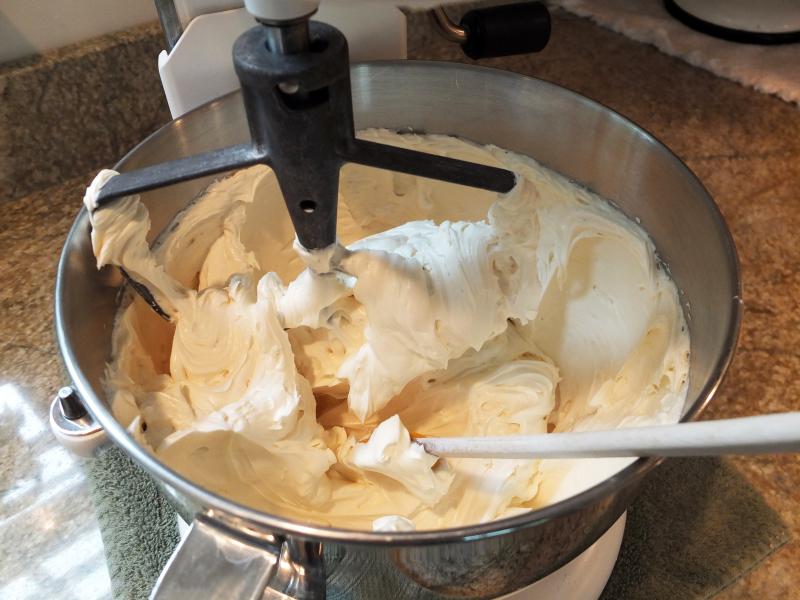 Patricia Moroz made a huge batch of buttercream frosting for tasters to spread at will. SUZI THAYER/Boothbay Register