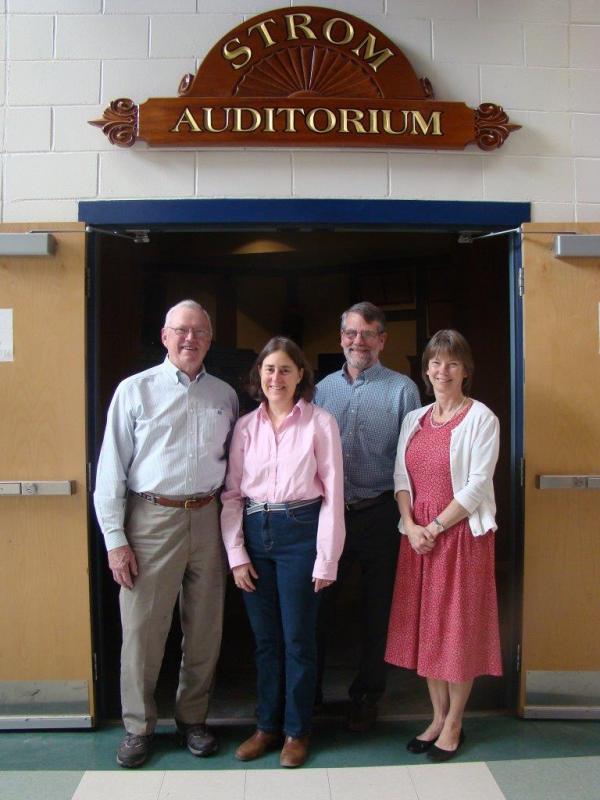 Friends of CSD pictured from left: Mort Strom, the retired teacher for whom the auditorium is named; Jula Sampson of Lincolnville, president of Friends of CSD when Camden Hills Regional High School was built; Rick Ash, Camden Hills theater arts teacher and Jen Mirabile, current president of Friends of CSD. Strom and Sampson are honorary fundraising campaign chairmen.