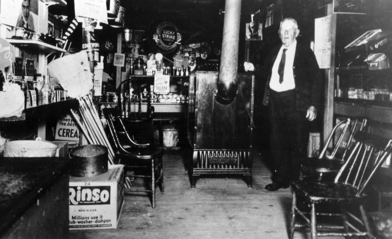 Charles Dearborn is seen inside his Lincolnville Beach store, which stood where the driveway of the Spouter Inn is today. An interior photo of a general store from this date, the 1930s, is a rarity. Charles’ granddaughter, Natalie, kept house for him the summer she was 12, in his apartment above the store.
Photo from the Lincolnville Historical Society dearborns store