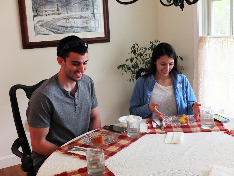 Luke Paul and Christina Quach enjoy their wedding cake tasting at Starlight Custom Cakes in Boothbay on June 5. SUZI THAYER/Boothbay Register