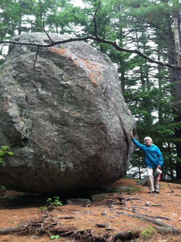 Randy Fein is dwarfed, as are we all, by Balance Rock at Fernalds Neck.
Photo courtesty Randy Fein fernalds neck
