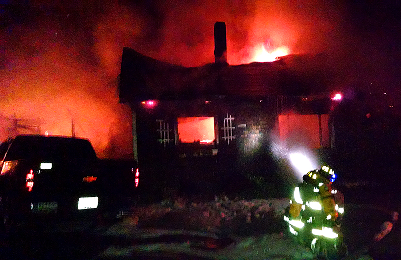 The fire destroyed the couple’s pickup truck as well as their house in Lincolnville. (Courtesy Camden Fire Department)