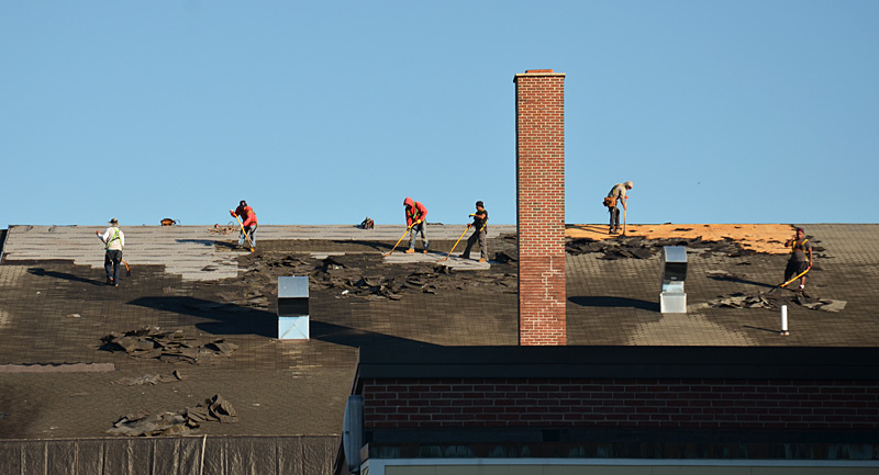 It was a good day to get a look at the roofing taking place at the school.