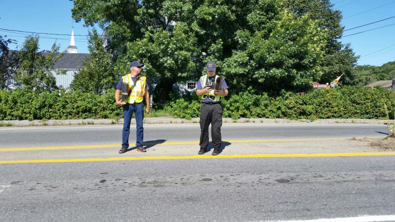 Chief Jason Peasley and Deputy Chief Todd Philbrook are stationed at their post on Route 90. (Photo by Sarah Shepherd)