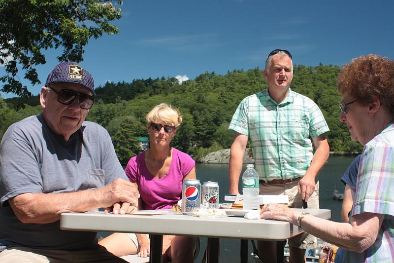 From left, Harold Drinkwater, Robin Jordan, Chris Farley and Dot Drinkwater. Harold Drinkwater was feted at the Camden Fire Department and Atlantic Engine Company No. 2 annual summer cookout for his 60 years of service with the fire department. (Photo by Holly S. Edwards)
