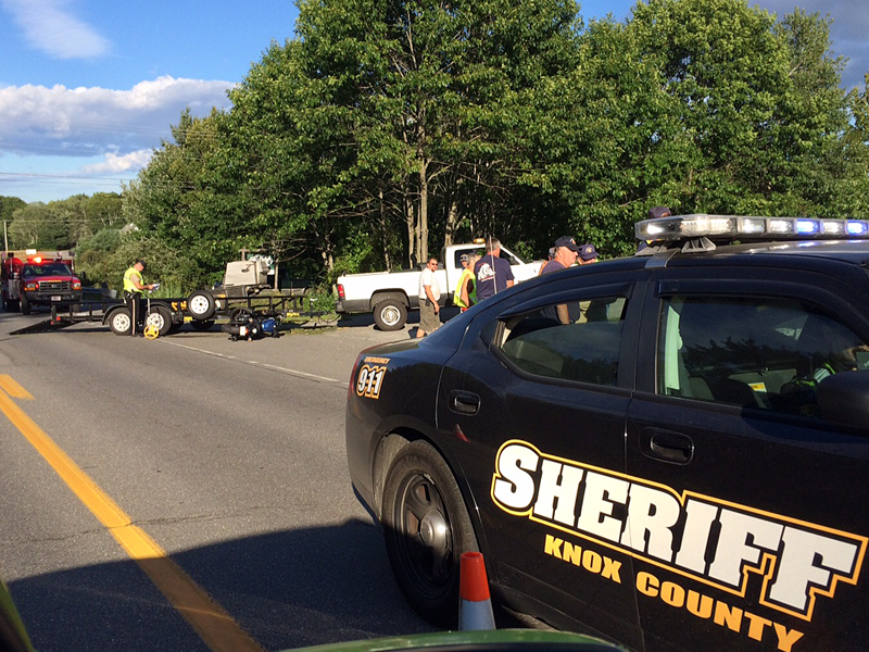 Eugene Neild of Warren sustained serious injuries while riding a 2015 Yamaha motorcycle without a helmet, and crashing into a landscaping trailer being towed behind a pickup truck, after it turned in front of him on Route 90 early Thursday evening. (Photo by Holly S. Edwards)