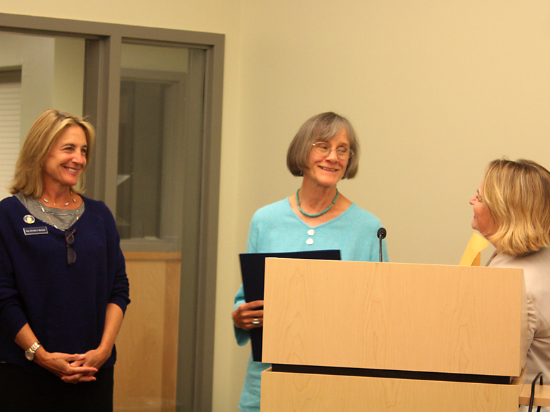 From left, Rep. Christine Burstein (D-Lincolnville), Lincolnville resident Lois Lyman and Dorothy Havey, special assistant to the Office of the Senate President. (Photo by Holly S. Edwards)