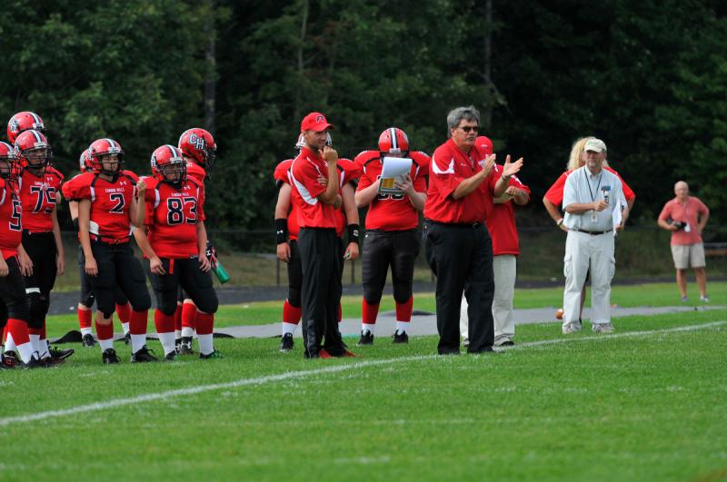 Camden coach Thad Chilton and his very small bench at the Bucksport game. (Photo by Ron Hawkes)