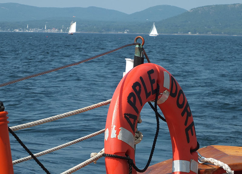 Looking from the stern of the Appledore back toward Camden Harbor.