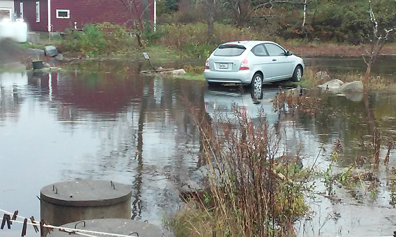 High tide at Lincolnville Beach began flooding Frohock Brook and surrounding Nanette Gionfriddo’s car, behind her store, Beyond the Sea. Looks like she needs to park a little further...beyond the sea.