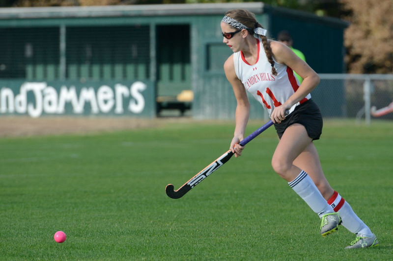 Camden Hills Molly Davee was outstanding on defense in today’s game stopping many runs from the Winslow players. (Photo by Ron Hawkes)