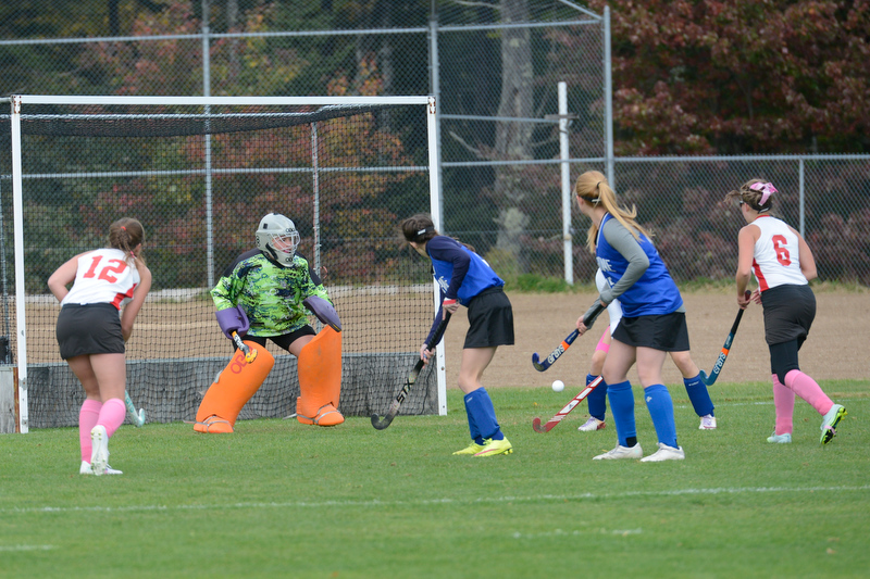 Camden Hills Hilary Merrifield scores her first goal in the first half on this shot. (Photo by Ron Hawkes)