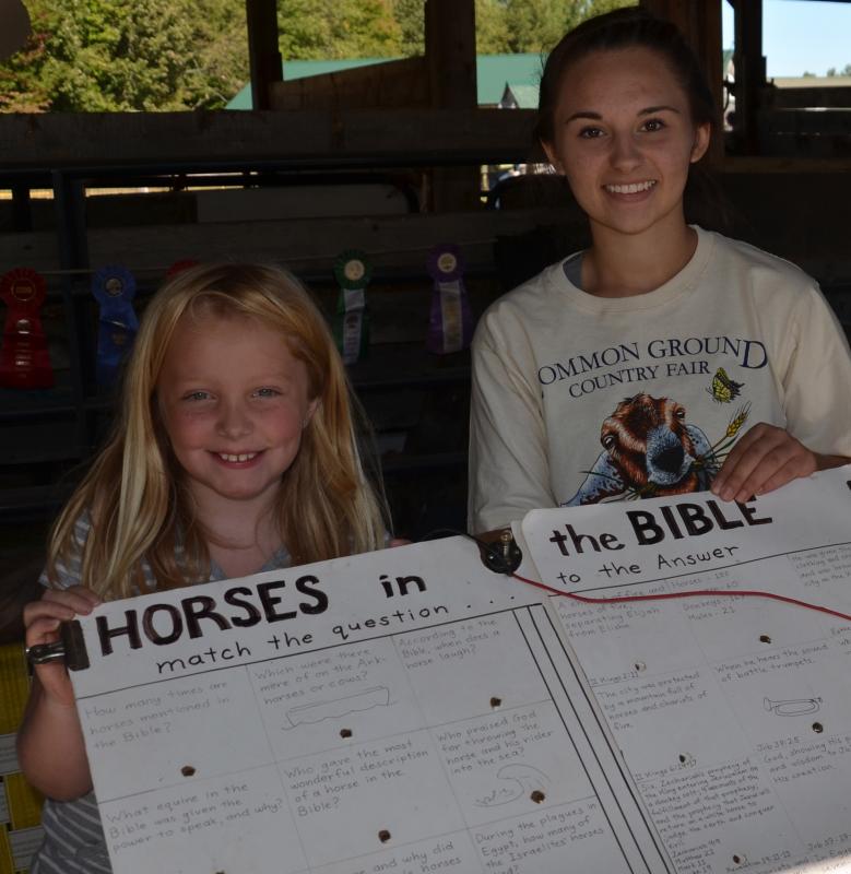 Rita Shepherd, of Wayne, and Monique Wass, of PIttsfield, put together a Q&A about horses in the Bible. (Photo by Lynda Clancy)
