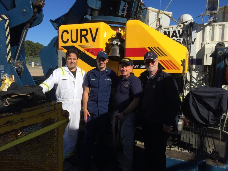 National Transportation Safety Board marine safety investigator Tom Roth-Roffy with others Oct. 19, prior to departing on the Navy ship Apache to search for the El Faro wreckage and the voyage data recorder. (Courtesy NTSB)