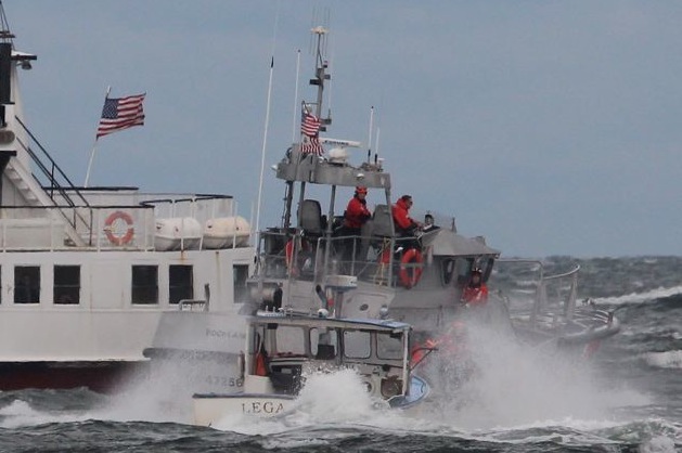 The 40-foot lobster boat with nobody at the wheel was moving in circles at a high rate of speed off the Rockland side of Owls Head Lighthouse, near Shag Rock. (Photo courtesy Leslie Stager, www.EarthReveries.com)