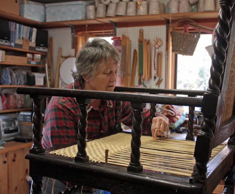While Wally is now the rag rug weaver, Diane O’Brien works on other projects, like the occasional chair re-caning job. Her other big job is waiting for the school bus to drop off the grandkids, and having fresh pumpkin baking in the oven to she and the kids can whip up a pumpkin for breakfast the next morning (if it lasts that long!).