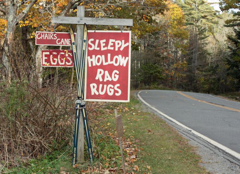 In addition the rag rugs, the O’Briens offer chair caning, garden tours and fresh eggs, along with the rugs, beadwork, handkints and other items in their rustic barn shop where, if you are lucky, you can watch Wally weaving on the trusty old loom, and even buy a dozen fresh eggs!