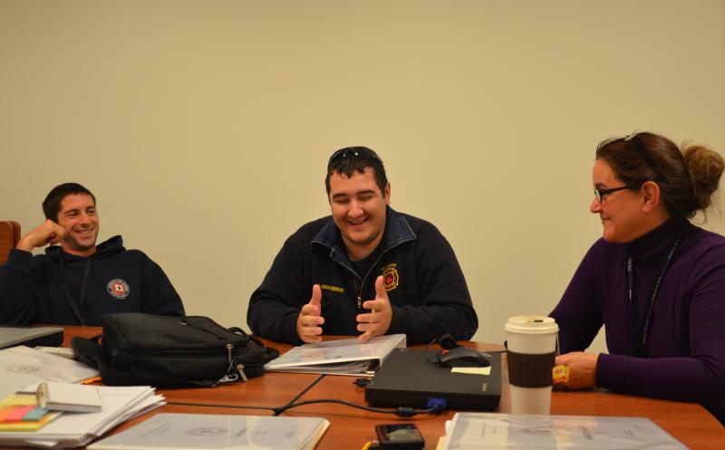Mike Root, John Dinsmore and Stephanie Gibbs, all Knox County Regional Communications Center dispatchers. (Photo by Lynda Clancy)